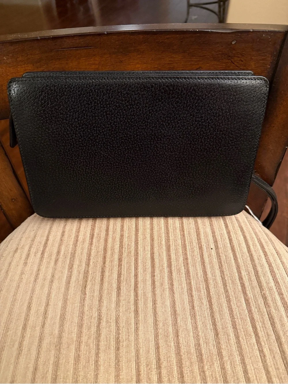 Authentic Salvatore Ferragamo Black Leather Clutch with Wrist Strap